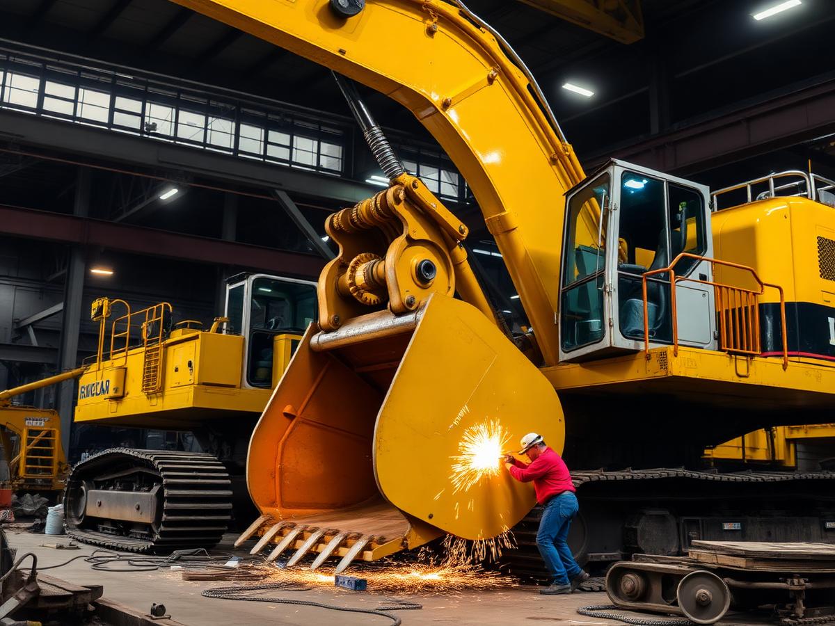 Heavy mining equipment excavator bucket rebuild